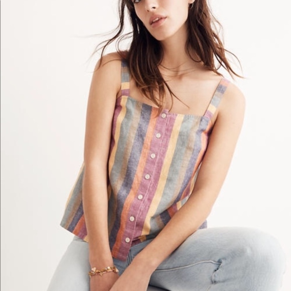 Madewell Rainbow Striped Button Front Tank